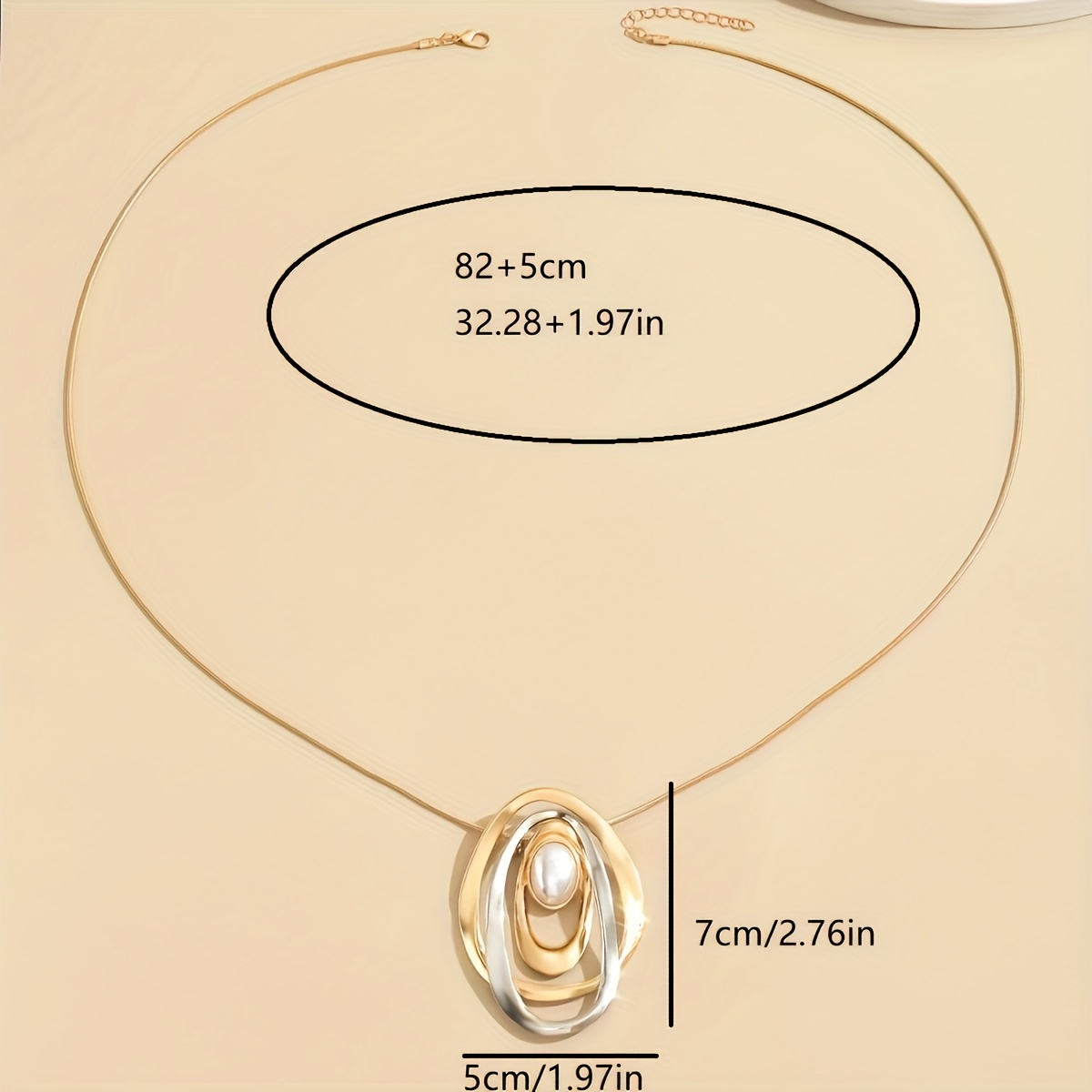 Geometric Oval Pendant Necklace with Beads